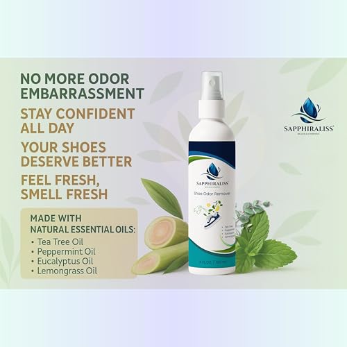 Natural Shoe Freshener Spray - 4oz (120ml) Water-Based Mist with Eucalyptus, Peppermint, Tea Tree & Lemongrass - Quick Acting Odor Neutralizer for Shoes, Gym Bags