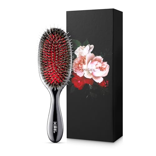 MISEL Professional Boar Bristle Hair Brush for Women and Men | Detangles All Natural Hair Types and Extensions | Reduces Breakage | Great for Wavy and Straight Hair | Salon-Approved | Medium - size: Medium (Pack of 1)