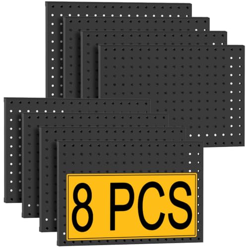 PBHEPJ 8 Pcs Metal Pegboard Panels, Heavy Duty Peg Boards for Garage and Garden Tool Storage, Includes Drywall Anchors and Screws Kits, Black (8 pcs 16in x 12in) - color: Black, size: 16in x 12in- 8 Pcs
