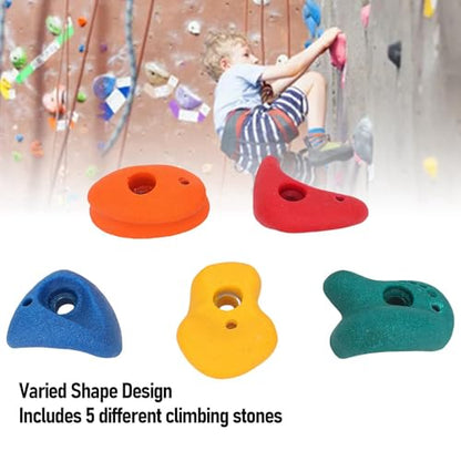 SUNGOOYUE 5 Pcs Climbing Holds, Colorful Resin Wall Grips with Mounting Hardware for Kids Indoor Outdoor Play