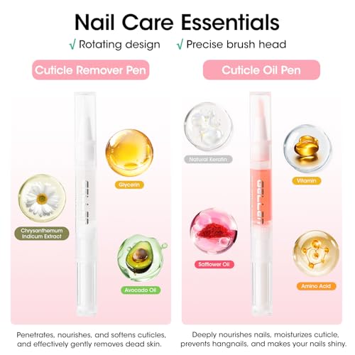 Gellen Nail Care Kit with 10PCS Manicure Tools: Nail Strengthener Sakura | 2Pcs Nail File & Buffer 100/180, Cuticle Pusher Pen, Cuticle Oil & Remover, Fork | Nail Clipper & Brush