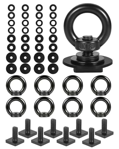 T Track Mount Tie Down Anchor for Roof Rack, M8 Heavy Duty Ring Shaped Eye Bolt, Stainless Steel T Bolt Eye Nut Tie Down Rings for Holding Bungee Cord, Ropes, Hooks - size: M8x18mm-Black, 8 Pack