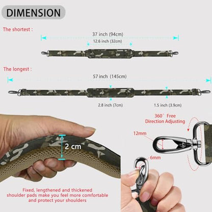 ZINZ Shoulder Strap 58" Ultra-Thick Fixed Padded and Adjustable Buckles Crossbody Strap for Briefcase Laptop Bag Luggage - color: Camouflage Green