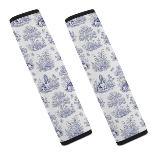 Universal Soft and Comfortable Blue White Chinoiserie Floral Basset Hound Dog Seat Belt Shoulder Pad for Girls and Boys, Most Cars, 2 Pack Seat Belt Covers Cushion Shock Absorption - color: Pattern 621