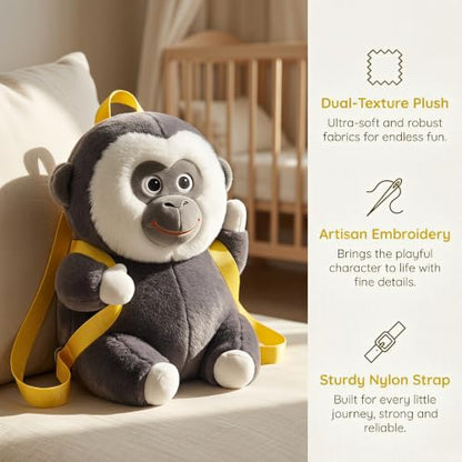 White-Faced Gibbon Plush Chalk Bag, Drawstring Magnesia Storage Pouch with Adjustable Waist Strap, Cute Ape Animal Shape Gym Chalk Holder for Rock Climbing, Bouldering, Weight Lifting, Gym Training