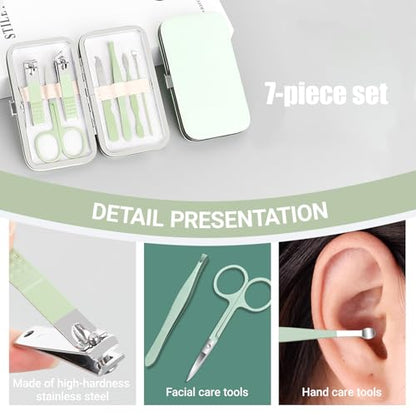 Grooming Kit Home and Travel-Manicure Set 7, Nail Clipper Set, Portable Nail Kit, Travel Nails Kits(Green) - color: Green, size: 7 Piece Set