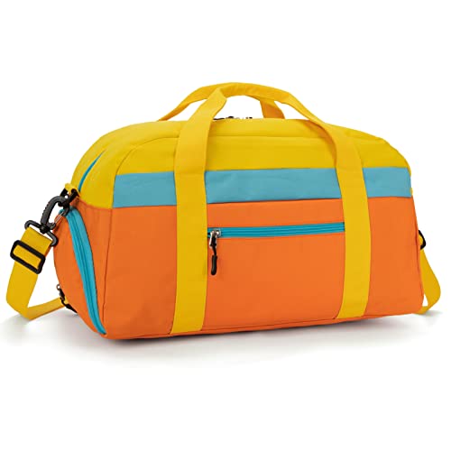 Small Kids Duffle Bag for Boys or Girls, 18" Length, Orange | Fit Weekender, Sports Practice, or Overnight Travel - color: Orange
