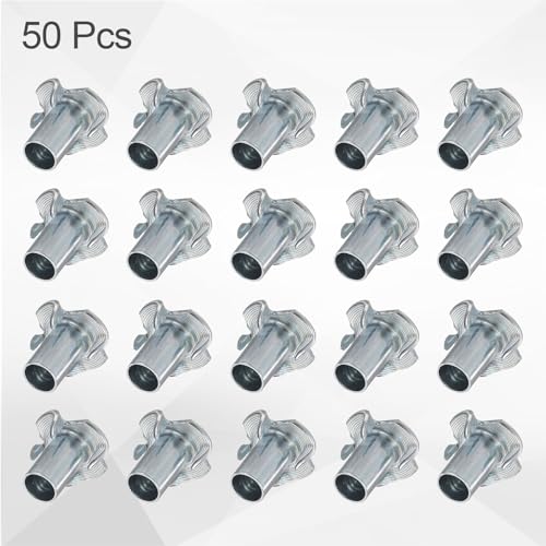 HARFINGTON 5/16x9mm T-Nuts 4 Pronged Tee Nut 0.83" x 0.35" Half Thread Carbon Steel Inserts for Wood, Rock Climbing Holds, Cabinetry, Furniture 50pcs - size: 5/16" x 0.35" x 0.83" x 0.35"