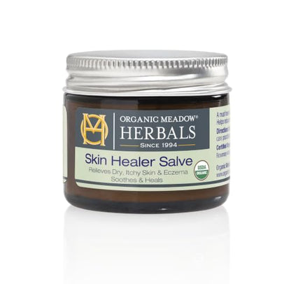 Organic Meadow Herbals Skin Healer Salve 2oz, USDA Certified Organic. For Eczema, Cuts, Burns, Itchy, dry Skin. Woman-owned & Operated Since 1994.