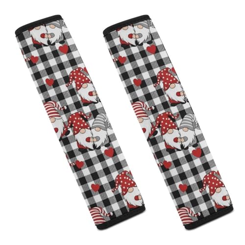 2PCS Universal Soft and Comfortable Seat Belt Cover for Kids, All Vehicles, Valentine Black Red Buffalo Plaid Gnomes Shoulder Protector, Comfortable Driving - color: Pattern 156