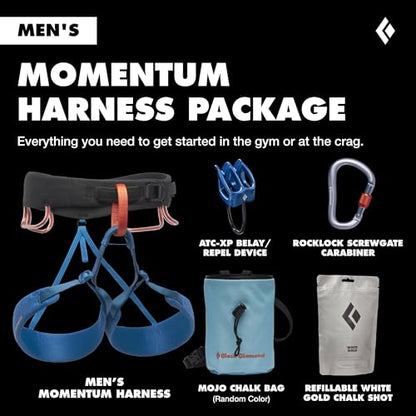 BLACK DIAMOND Men's Momentum Rock Climbing Harness, Adjustable Loops - color: Kingfisher Package 1.0, size: XL (36-39" Waist)