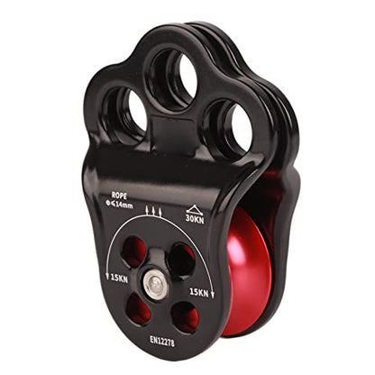30KN Dual Bearing Hitch Climber Pulley, for Arborist Tree Climbing with 3 Holes Side Plate