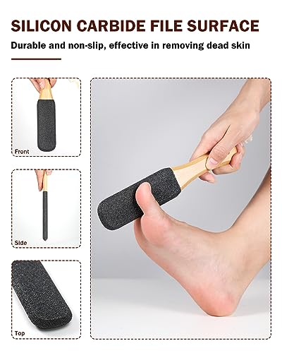 BEZOX Foot Pumice Stone Pedicure File(1 PCS) - Wooden Handle Foot File Callus Remover for Smoother Feet and Hands - Foot Scrubber, Heel Sander and Dead Skin Scraper - Black