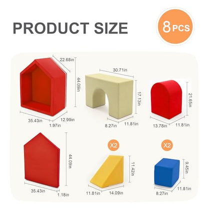 Zedachica 8-Piece Soft Foam Climbing Blocks for Crawling Climbing and Sliding,Toddler Climbing Toys Indoor,Foam Play Gym,Modular Play Set for 2+ Years,Classic - color: Red