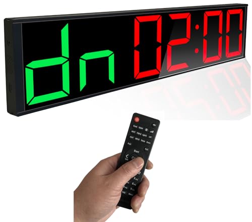 26'' Huge Home Gym Interval Workout Timers, Digital Wall Clock, with Countdown, Stopwatch, 7-Color Light, 8-Alarms, Calendar/Temperature Display, for HIIT/Tabata/FGB/EMOM (Green & Red)