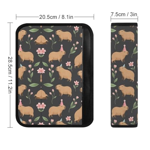 2 Pack Universal Fit Seat Belt Cover for Child, Stroller Pushchair High Chair, Cute Capybara Animal Floral Black Automotive Seat Belt Protector, Pressure Relief - color: Pattern 323
