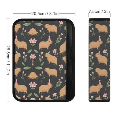 2 Pack Universal Fit Seat Belt Cover for Child, Stroller Pushchair High Chair, Cute Capybara Animal Floral Black Automotive Seat Belt Protector, Pressure Relief - color: Pattern 323
