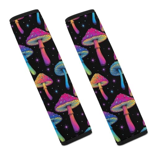 2 Piece Magic Mushrooms Rainbow Hippie Seat Belt Shoulder Pad Universal Soft and Comfortable Automotive Seat Belt Protector for Elderly Support, Most Cars, Comfortable Driving - color: Pattern 254