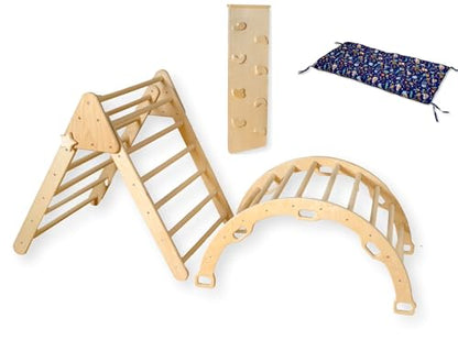 Montessori Wooden Climbing Set for Kids | Montessori Climbing Triangle Climbing Dome Ramp and Pillow | Waldorf Climbing Arch for Toddler | Montessori Playground | Kids Play Gym(Jungle) - style: Jungle