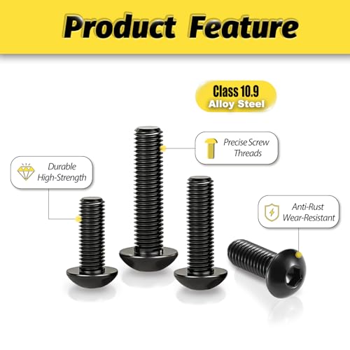Kadrick 900Pcs M3 Screw Assortment,Machine Screws with Nuts Washers, Grade 10.9 Alloy Steel Hex Socket Button Head Black M3 Bolts Kit,Lenth Form 6mm-25mm - size: M3 900Pcs 6-25mm
