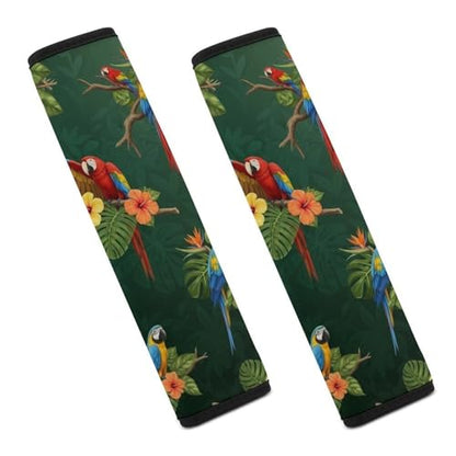 2PCS Parrot Tropical Birds Botanical Seat Belt Shoulder Pad Soft Padded Harness Pads Strap for Adults and Children, All Vehicles, Anti-Slip Pad - color: Pattern 1234