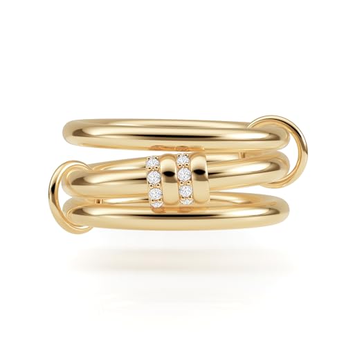 Gold Stackable Rings for Women Non Tarnish, Dainty 14K Gold/Silver Plated Cubic Zirconia Spinelli Ring Chunky Multi Rings Mixed Metals Ring Stack Set Non Tarnish Jewelry - color: Plain-Gold, size: 8