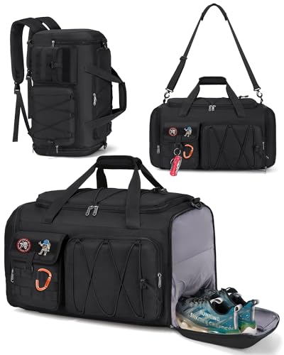 SDYSM Gym Bag for Men 45L Sports Duffel Bags 3-in-1 Travel Duffel Bag with Shoe Compartment, Gym Workout Backpack Carry On Weekender Bag Overnight Bag for Travel, Black - color: Black