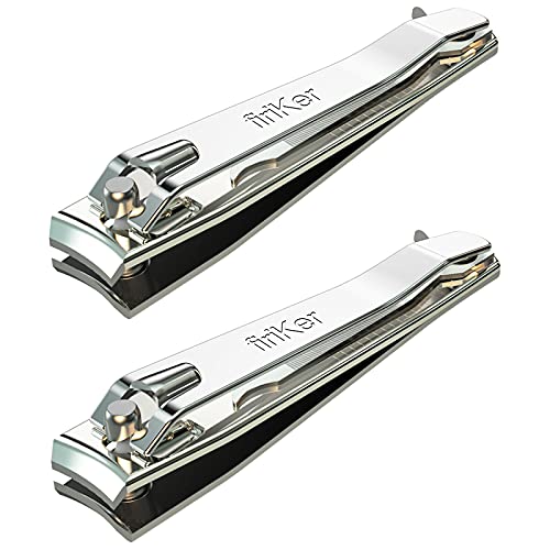 firiKer 2PCS Stainless Steel Nail Clippers,Professional Fingernail Clipper and Toenail Clipper, Wide Easy Press Lever Nail Cutter with Swing Out Nail Cleaner/File for Men and Women - color: Silver