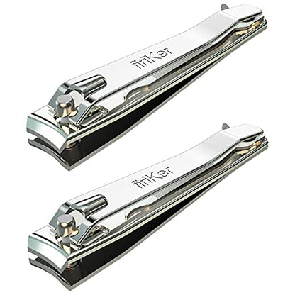 firiKer 2PCS Stainless Steel Nail Clippers,Professional Fingernail Clipper and Toenail Clipper, Wide Easy Press Lever Nail Cutter with Swing Out Nail Cleaner/File for Men and Women - color: Silver