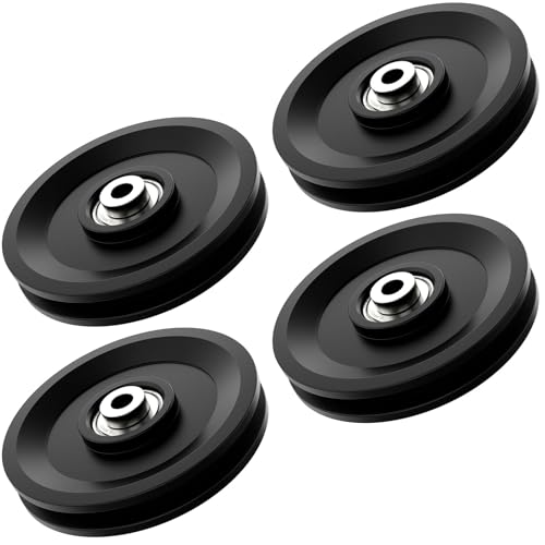 114mm/4.5" Universal Nylon Bearing Pulley System, Gym Workout Cable Pulley Wheel & Weight Attachment Replacementfor Home Gym, Pulldown Smith Machine, Garage Lifting Equipment - color: Black-4pcs
