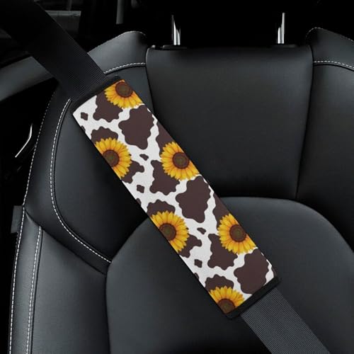 Soft Padded Car Seat Belt Pad for Elderly Support, Stroller Pushchair High Chair, 2 Pack Cow Print Sunflower Shoulder Harness Cover Anti-Slip Pad - color: Pattern 284