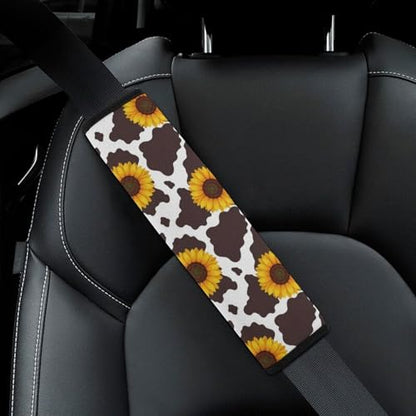Soft Padded Car Seat Belt Pad for Elderly Support, Stroller Pushchair High Chair, 2 Pack Cow Print Sunflower Shoulder Harness Cover Anti-Slip Pad - color: Pattern 284