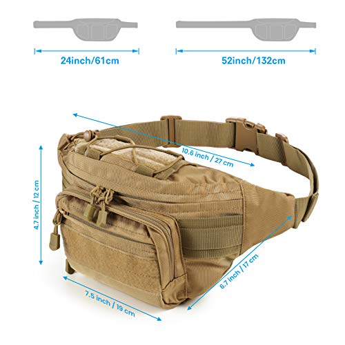FRTKK Tactical Fanny Pack Military Waist Bag Pack with USA Flag Patch Utility Hip Pack with Adjustable Strap for Outdoors Fishing Cycling Camping Hiking Dog Walking (Tan 2) - color: Tan 2