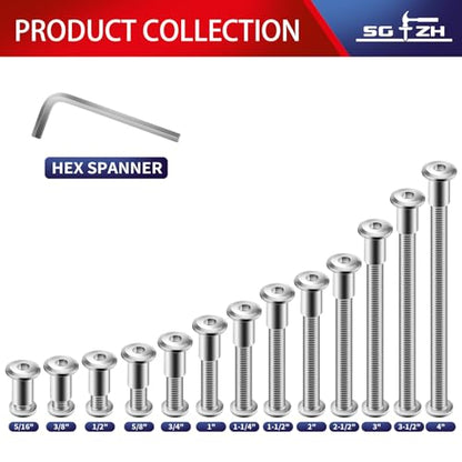1/4-20 x 3/8" 20Pcs Flat Head Hex Socket Cap Screws Bolts Barrel Nuts Kit, 304 Stainless Steel 18-8, Full Thread by SG TZH (with Hex Spanner) - color: Silver, size: 1/4-20 x 3/8"