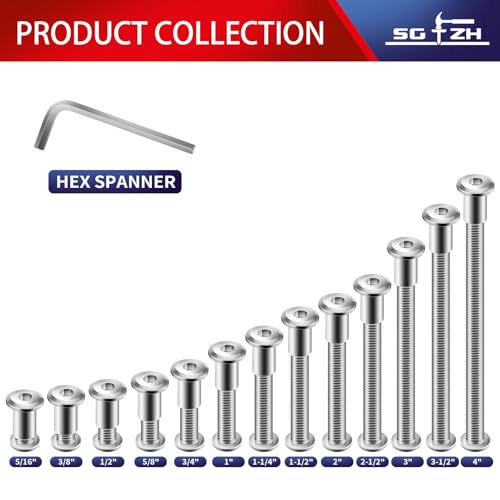 1/4-20 x 3-1/2" 20Pcs Flat Head Hex Socket Cap Screws Bolts Barrel Nuts Kit, 304 Stainless Steel 18-8, Full Thread by SG TZH (with Hex Spanner) - color: Silver, size: 1/4-20 x 3-1/2"