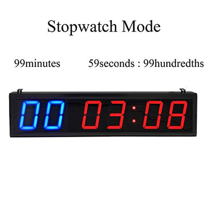 LED Interval Timer Count Down/Up Clock Stopwatch (Two Blue+Four Red)