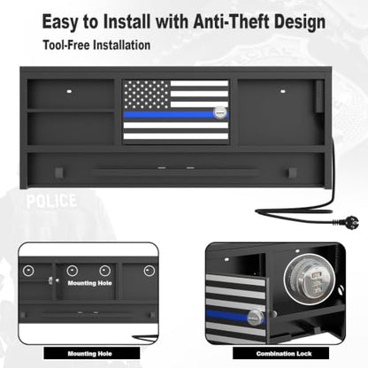 Police Gear Rack with Built-in Power Strip, Tactical Gear Organizer Stand for Duty Belt, Police Vest, Body Armor, Plate Carrier, Helmet Storage, Heavy Duty Gear Rack - size: Wall Mounted w/Combination Lock