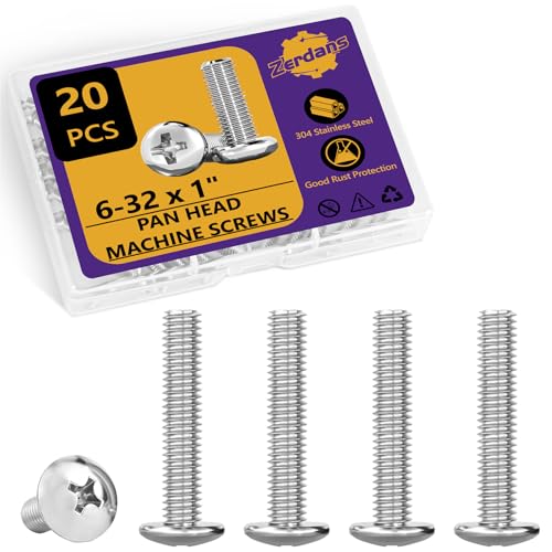 20Pcs 6-32x1 Phillips Pan Head Machine Screws Kit 304 SS for Outlet | Full Thread, Anti-Rust & Anti-Corrosion, For DIY & Cabinet Fix, Wall Switch Plates & Receptacle Mount, Storage Case Included - size: 6-32 x 1
