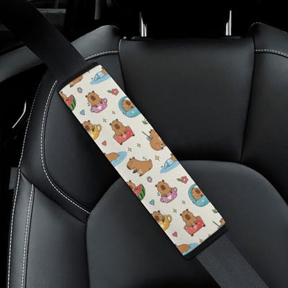 Soft Padded Seat Belt Cover for Girls and Boys, Stroller Pushchair High Chair, 2 Piece Cute Capybaras Floral Shoulder Protector Anti-Slip Pad - color: Pattern 859