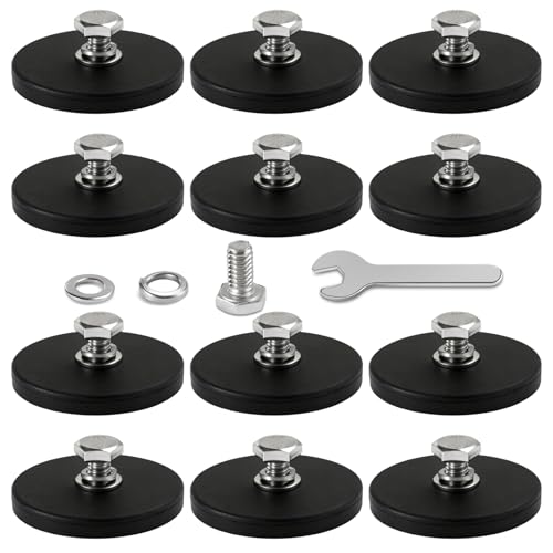DIYMAG Rubber Coated Mounting Magnets 1/4in 30lbs 12pcs | Anti-Scratch Rubber Shell, Magnet Base, Magnetic Holding Force, for Camera, PTZ, Light Bar, mirror, License Plate Mounting - size: 1/4in Female-30LB-1.69in
