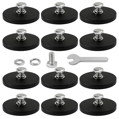 DIYMAG Rubber Coated Mounting Magnets 1/4in 30lbs 12pcs | Anti-Scratch Rubber Shell, Magnet Base, Magnetic Holding Force, for Camera, PTZ, Light Bar, mirror, License Plate Mounting - size: 1/4in Female-30LB-1.69in