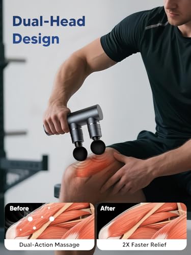arboleaf Mini Massage Gun Deep Tissue, Portable Percussion Muscle Massager | Dual Head Massage Design Targets Two Muscle Areas at Once for Efficient Deep Tissue Relief and Full-Body Recovery - color: Darkgray