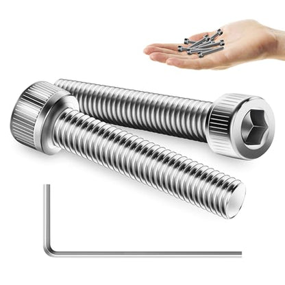 Mywish (100Sets) M4 Screw Kit, M4 x 25mm Socket Head Cap Screws Bolts, 304 Stainless Steel Allen Socket Hex Drive Bolts, Bright Finish M4 Screws with Nuts and Washers & Hex Spanner - size: M4 x 25mm
