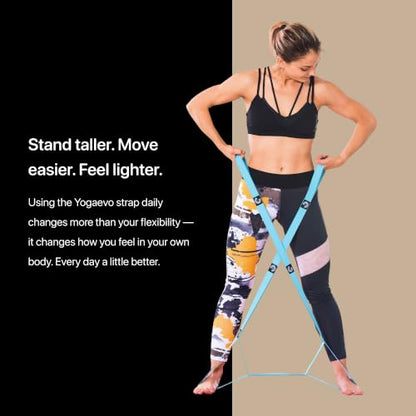 YogaEVO Elastic Stretching Strap with Loops for Physical Therapy | 2-in-1 Yoga Strap & Resistance Band — Flexibility & Back Recovery - color: Blue