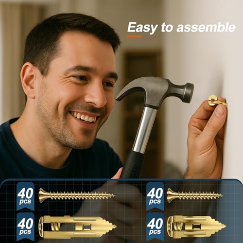 160 Pcs Self Drilling Drywall Anchors with Screws, 2Sizes 80 Sheetrock Anchors & 80 Zinc Expansion Screws, for Picture Frames, Shelves, TV, Zinc Plated Steel, No Drill Needed