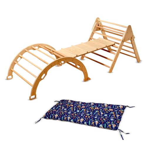 Montessori Wooden Climbing Set for Kids | Montessori Climbing Triangle Climbing Dome Ramp and Pillow | Montessori Climbing Frame Set for Toddler | Montessori Playground | Kids Play Gym(Jungle) - style: Jungle