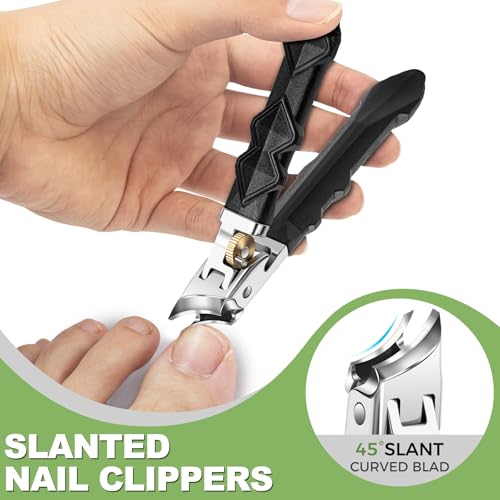 Toenail Clippers for Thick Nails, Nail Clippers Set, 5pcs with Leather Case | Toe Nail Clippers for Thick Nails for Seniors | Long Handled Nail clippers for Men | Sharp Slanted Ingrown Toenail Clippers