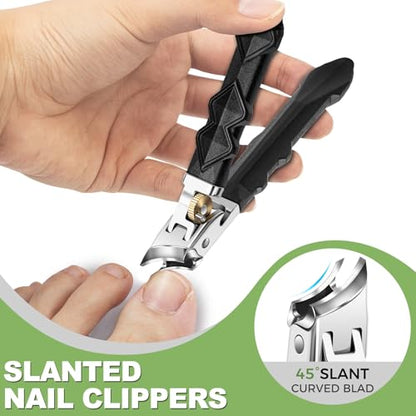 Toenail Clippers for Thick Nails, Nail Clippers Set, 5pcs with Leather Case | Toe Nail Clippers for Thick Nails for Seniors | Long Handled Nail clippers for Men | Sharp Slanted Ingrown Toenail Clippers
