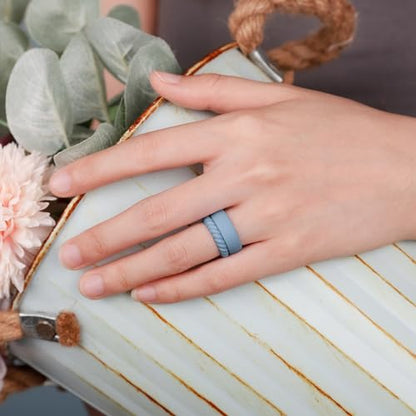 Egnaro Women's Stackable Silicone Rings, 2.5/5.5mm Wide 1.8/2mm Thick Bands | Comfort-Fit Rubber Bands Offer Breathable Flexibility for Nurses, Workouts, Pregnancy, Yoga, Travel, Office, and All-Day Wear - color: A32-Blue, Light Green, Light Blue, White