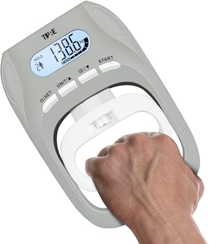 TIPRE 396lbs/180kg Grip Strength Tester, Hand Grip Dynamometer, Digital Grip Strength Tester with LCD Display, Adjustable Hand Grip Training Gauge, Hand Grip Testing for Sports Home School Use - color: Gray